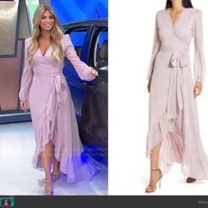 WAYF Lilac Purple The Meryl Sleeve Metallic Chiffon Wrap Dress Size XL